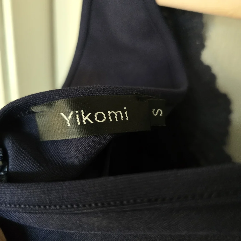 Sleeveless Lace Sheer Deep V-Neck A Line Navy Dress Size S - Picture 9 of 10